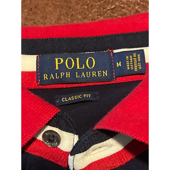 Polo Ralph Lauren Classic Fit M Mens Navy Polo Shirt Red Collar Cotton - Picture 2 of 7